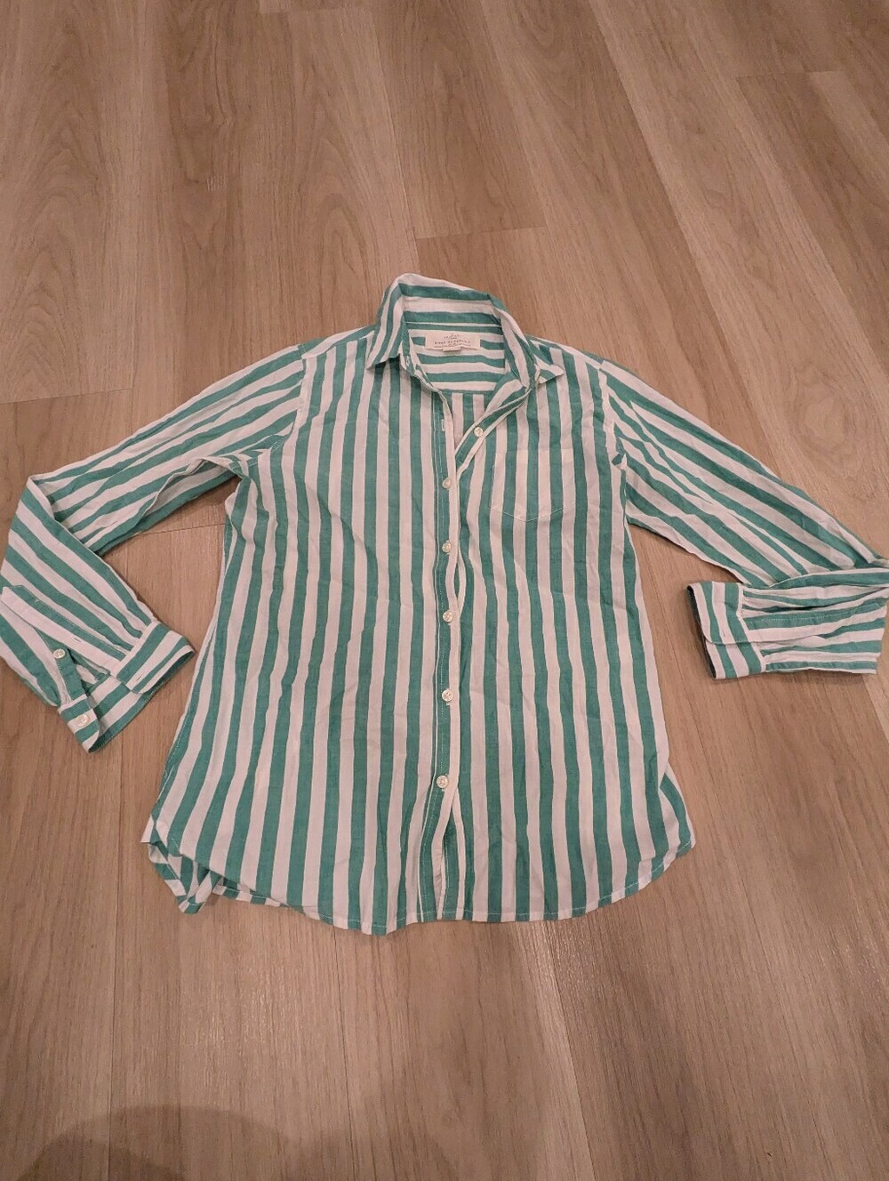 Trovata Birds Of Paradise Green Stripes Long Sleeve Button Up Size XS